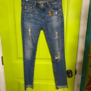 AG Adriano Goldschmied Ripped Skinny Jeans in Blue